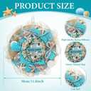 Summer Beach Door Decor 11.8 Inch Summer Beach Wreath for Front Door Starfish Seashell Hanging Sign Blue Coral Wall Hanger for Home Office Porch Indoor Outdoor Party Decor