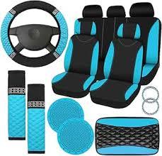 Fulmoon 17 Pcs Car Accessories Set for Women Seat Bling Leather Steering Wheel Cover Seat Belt Shoulder Pad Armrest Cup Holders Covers Full Crystal Decor Automotive Interior(Mint Green and Black)