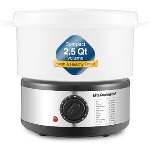 Elite Gourmet EST250 2.5 Quart Electric Compact Mini Food Vegetable Steamer, 400W with BPA-Free Tray, Auto Shut-off 60-min Timer, Veggies, Seafood, Chicken, Egg Cooker and more