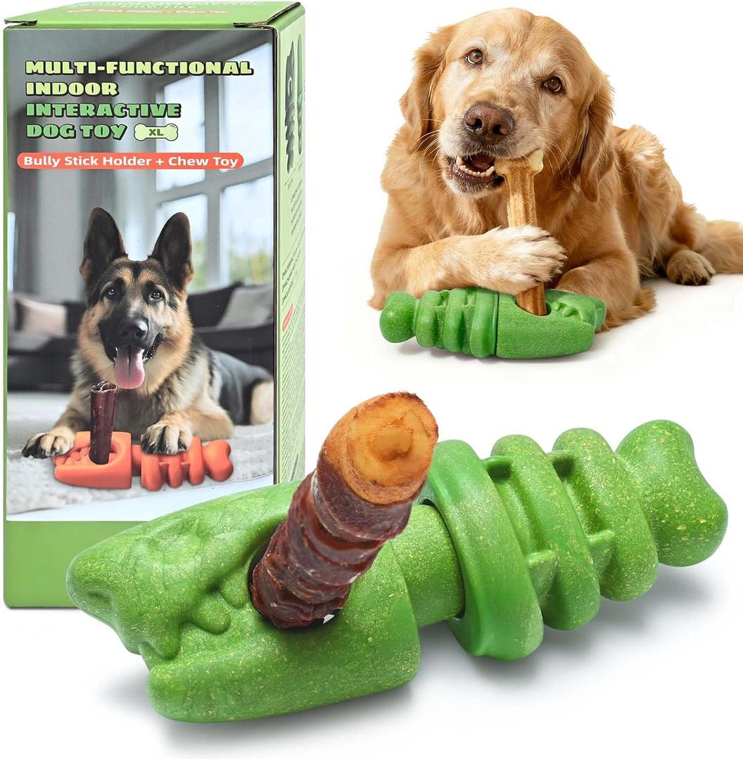 Bully Stick Holder for Aggressive Chewers,Bully Sticks Holder to Prevent Choking,Dog Toys to Keep Them Busy,Dog Chew Holder Fit 0.2-0.79IN Bully Sticks,Gift for Medium/Large Dogs (GREEN)