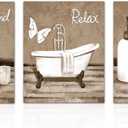 Dazzlewall 3pcs Vintage Bathroom Wall Art Decor, Beige White Bathtub Spa Accessories Canvas Picture Prints Bathroom Toilet Decor, 8x10 in Unframed