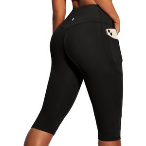 Heathyoga Capri Leggings with Pockets for Women Tummy Control Knee Length Leggings Yoga Pants Women Capri Pants Workout (Black, XL)