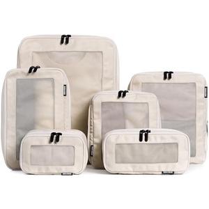 Aerotrunk Compression Packing Cubes for Travel - Luggage Organizer Bags - Double Zipper Packing Cubes for Suitcases (5-Pack, Beige)