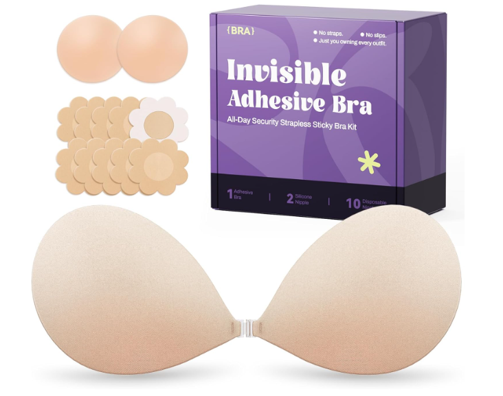 Invisible Strapless Sticky Bra Push up for Women, Ultra Adhesive Bra for Backless Dress, Cleavage Bra Lift Novelty Bras (A Cup, Light Beige)