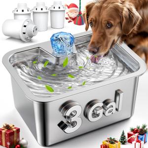 Large Dog Water Fountain Stainless Steel,3 Gallon Extra Big Pet Water Fountain for Large Dogs with 4 Filters, Automatic Dog Bowl Dispenser, Easy to Clean, Quiet Pump