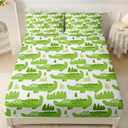 AILONEN Cute Crocodile Fitted Sheet Set Queen Size, Cartoon Wild Animals Bedding Set for Room Decor,Green Swamp Alligator Bedsheets Set for Kids,Boys,1 Fitted Sheet 2 Pillowcases, 3-Piece