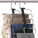 2 Pack Pants Hangers Space Saving- Multi Pants Hanger Save 80% Space - 5 in 1 Pant Rack Hanger for Clothes Organizer, Multifunctional Pants Rack with 10 Stainless Steel Anti-Slip.