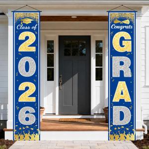 OHOME Graduation Decorations 2026 2027- Blue Gold Congrats Grad Porch Banner for Graduation Party Decorations - Class of 2026 - Party Favors Supplies Backdrop Yard Signs Decor (Blue)