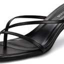 Women's Strappy Kitten Heel Flip Flop Sandals Thong Heeled Square Open Toe Low Heels for Dressy Casual Party Fashion, 6