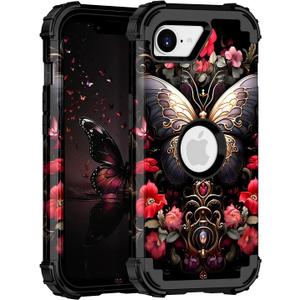 Casetego for iPhone 16e Case 2025,Glow in The Dark Three Layer Heavy Duty Sturdy Shockproof Full Protection Rugged Hard PC+Soft TPU Bumper Case for Apple iPhone 16e 6.1 inch,Black
