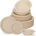 150 Pcs Disposable Paper Plates and Bowls Bulk, 50 Pack Compostable Paper Plates and Bowls Dinnerware Set, Include 7 Inch & 9 Inch Plate, 12 Oz Biodegradable Bowl for Birthday Party Dinner Camping