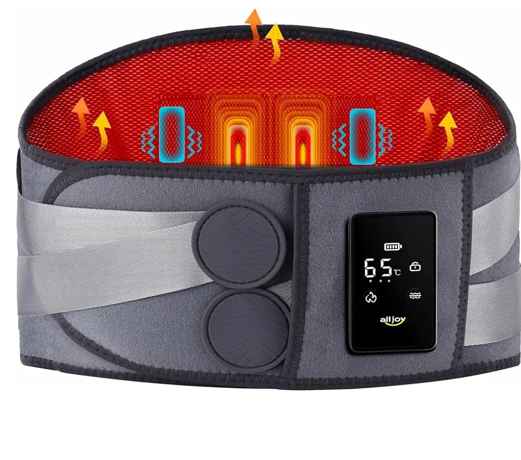 ALLJOY 67" Cordless Heating Pad for Back Pain Relief FSA Eligible HSA, Portable Lower Back Massager with 3 Heat 5 Vibration, Wireless Heating Pad for Cramps, Rechargeable Back Support Heat Massage Belt