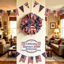 Spiritlele 250th Anniversary USA Door Sign Star Patriotic Wreath 4th of July Memorial Day Hanging Garland Indoor Decoration for Front Door Home Office Celebration Gift