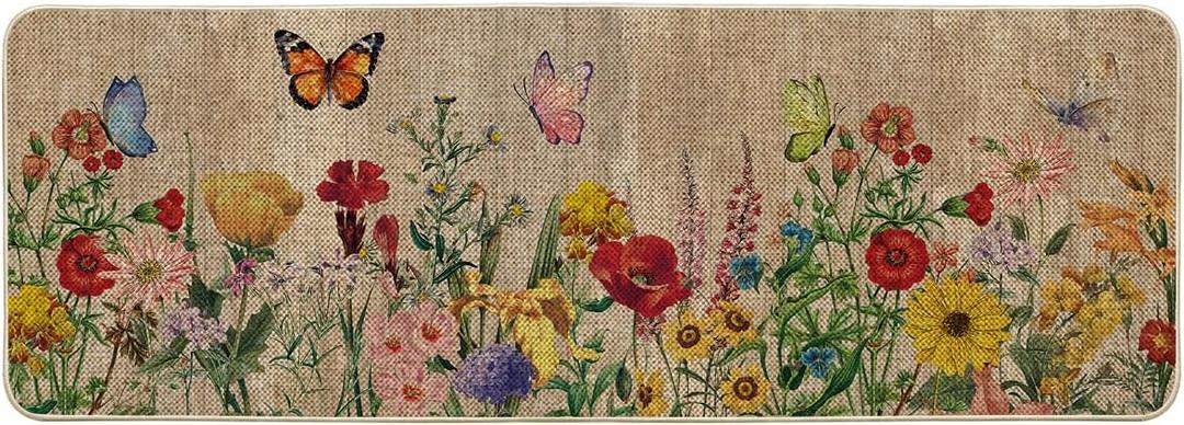 Artoid Mode Wood Flowers Butterfly Spring Doormat, Home Summer Decor Low-Profile Switch Rug Door Mat Floor Mat for Indoor Outdoor 17x47 Inch