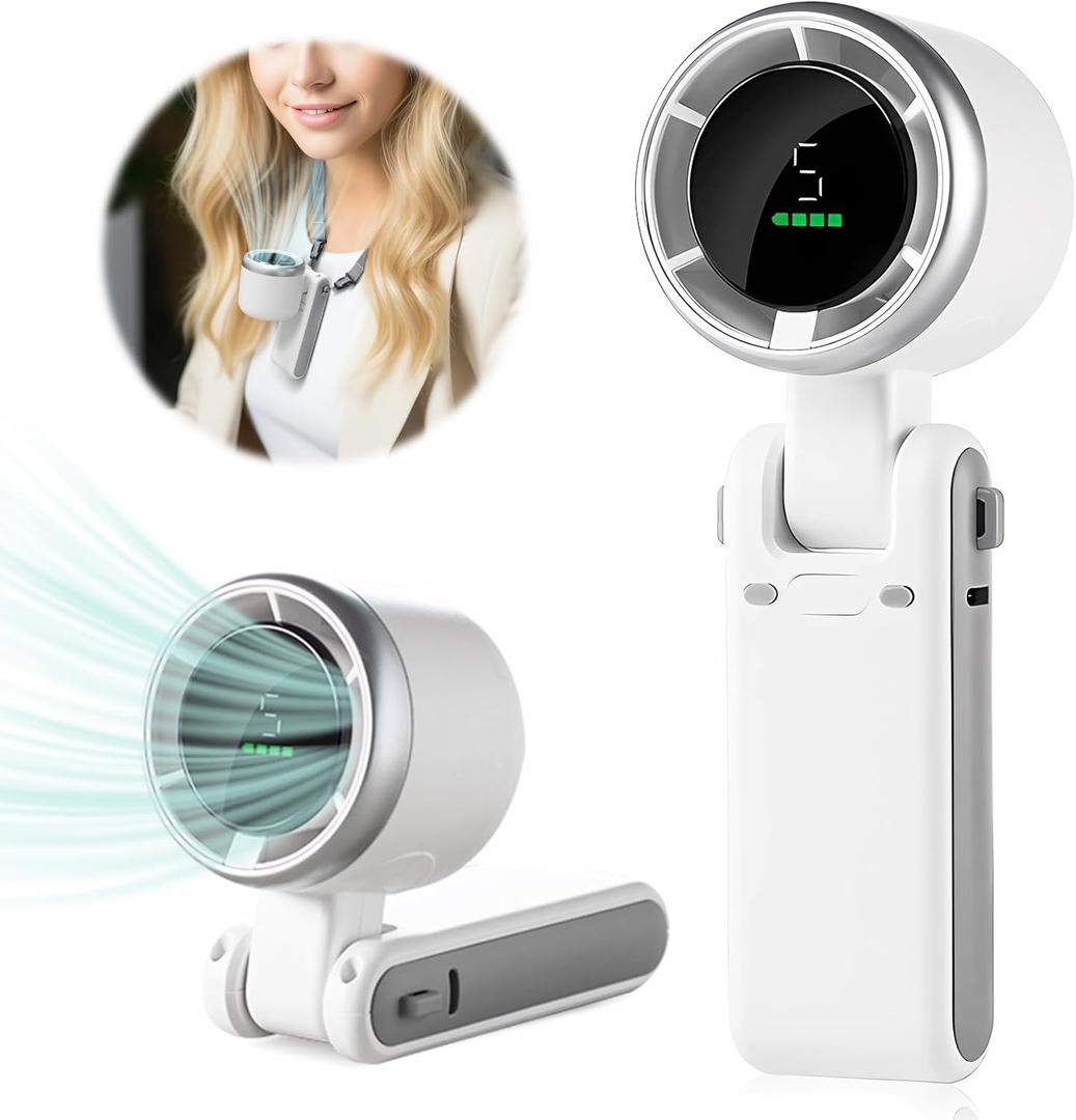 Portable Handheld Mini Turbo Fan, USB Rechargeable Travel Neck Fan with 5 Speeds, 3600mAh Battery & 15000RPM Speed, Up to 12 Working Hours, 3 IN 1 Foldable Personal Cooling Fan for Travel/Home/Office (White)