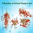 Artificial Hanging Fall Flowers for Outdoors, No Fade Faux Daisy with Eucalyptus Leaves, UV Resistant Fall Mums for Pot, Garden,Thankgiving Days, Home Decor (Orange Red, 4 Bundles+4 Hangings)