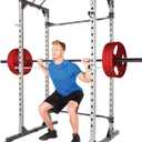 Fitness Reality Power Cage Squat Rack with Optional LAT Pulldown, Cable Crossover, 800 lb Capacity, Multi-Grip Pull-Up Bar, Adjustable Safety Bars, Strength Training for Home Gym