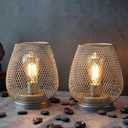 JHY DESIGN Set of 2 Metal Cage LED Lantern Battery Powered Cordless Accent Light with LED Great for Weddings Parties Patio Events for Indoors Outdoors Set of two Silver egg