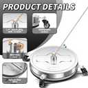 19" Pressure Washer Surface Cleaner with 4 Wheels - Stainless Steel Surface Cleaner for Pressure Washer Attachment for Concrete, Patio, Sidewalk, Deck, Driveways and Daily Washing - PWS 19