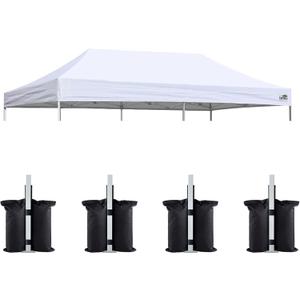 Eurmax USA 10x20 Pop Up Canopy Replacement Canopy Tent Top Cover, Instant Canopy Top Cover ONLY, Choose 30 Colors,Bonus 4PC Pack Weight Bag (10x20, White)