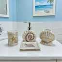 Ceramic Bathroom Accessory Set - 4 Piece Seashell & Starfish Decor, Includes Soap Dispenser, Toothbrush Holder, Soap Dish & Tumbler, Beach Themed Bath Decor (Yellow)