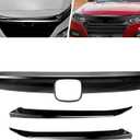 MotorFansClub Front Grille Cover Molding Trim Fit for Honda Accord 2018 2019 2020 ABS Front Bumper Grill Trim, 3PCS Glossy Black