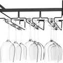 Kamehame Wine Glass Rack Under Cabinet, Nail Free Hanging Stemware Rack Metal Glasses Holder Storage Hanger for Kitchen, Bar(3 Rows, Black)