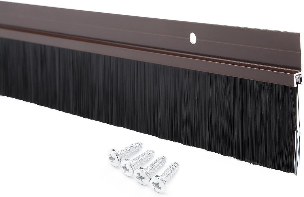 uxcell Door Brush Bottom Sweep Brown H-Shape Aluminum Alloy Holder W 1.6-inch Black PP Silicone Soft Brush, 1000mm x 63mm (Approx 39.37-inch x 2.48-inch)
