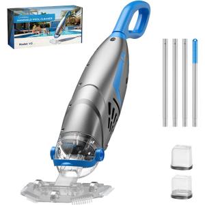 Cordless Pool Vacuum for Above Ground Pool, 2026 New 26.5 GPM High-Powerful Pebbles Suction IPX8, V3 Handheld Rechargeable Inground Pool Vacuum Cleaner Vacuum Head & 2 Filter Bags, 1H Runtime