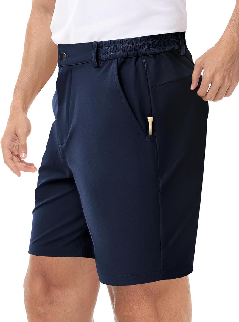 LUSHENUNI Mens Golf Shorts Stretch Quick Dry 7 Lightweight Hiking Casual Dress Athletic Shorts with Zipper Pockets (White)