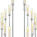 Dandat 41.5" Tall Floor Candelabras, 8-arm Cluster Standing Candle Holders with Clear Acrylic Shades, Silver Wedding Centerpiece Candelabra for Flameless/LED Taper Candles, Party & Event Decor(2 Pack)