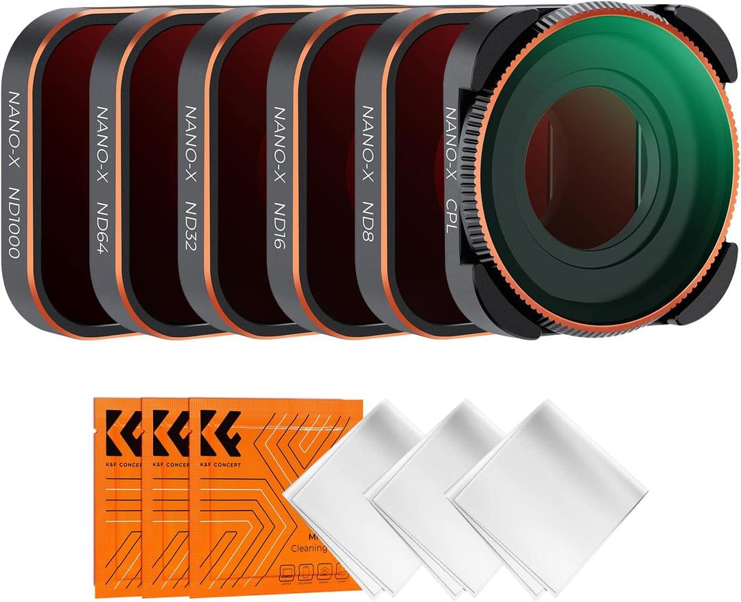 K&F Concept ND Filter Set Compatible with GoPro Hero12, Hero11, Hero10, Hero9 Black, 6 Pack (CPL/ND8/ND16/ND32/ND64/ND1000) Hero 9/10/11/12 Action Camera Accessory Neutral Density Polarizer Filter Kit