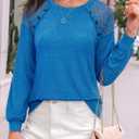 Siliteelon Lace Long Sleeve Tops Dress Shirt Womens Crew Neck Loose Dressy Blouse Business Casual Work Summer 2026 Blue (Blue, L)
