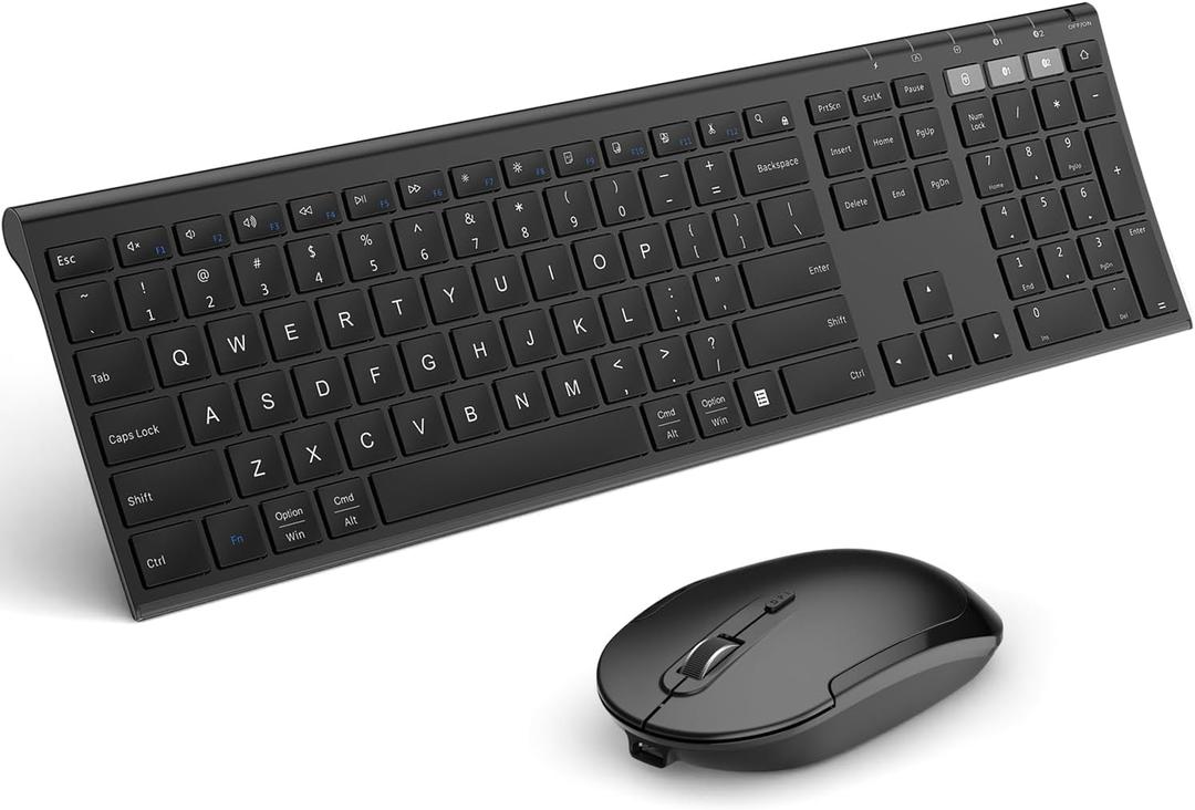Bluetooth Keyboard Mouse, Multi-Device Wireless Keyboard and Mouse Combo, Dual-Mode, Ultra Slim, Rechargeable, for Windows/Mac OS (Black)