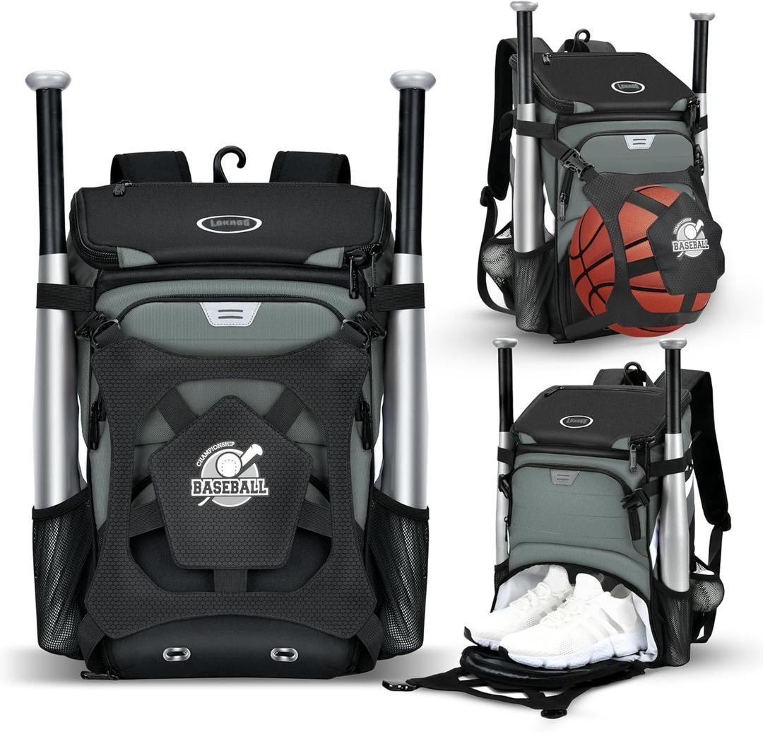 Baseball Backpack for Adult and Youth, Large Capacity Lightweight Softball Bag With Shoe Compartment and Fence Hook for TBall Bat & Equipment, Waterproof for Helmet, Gloves 