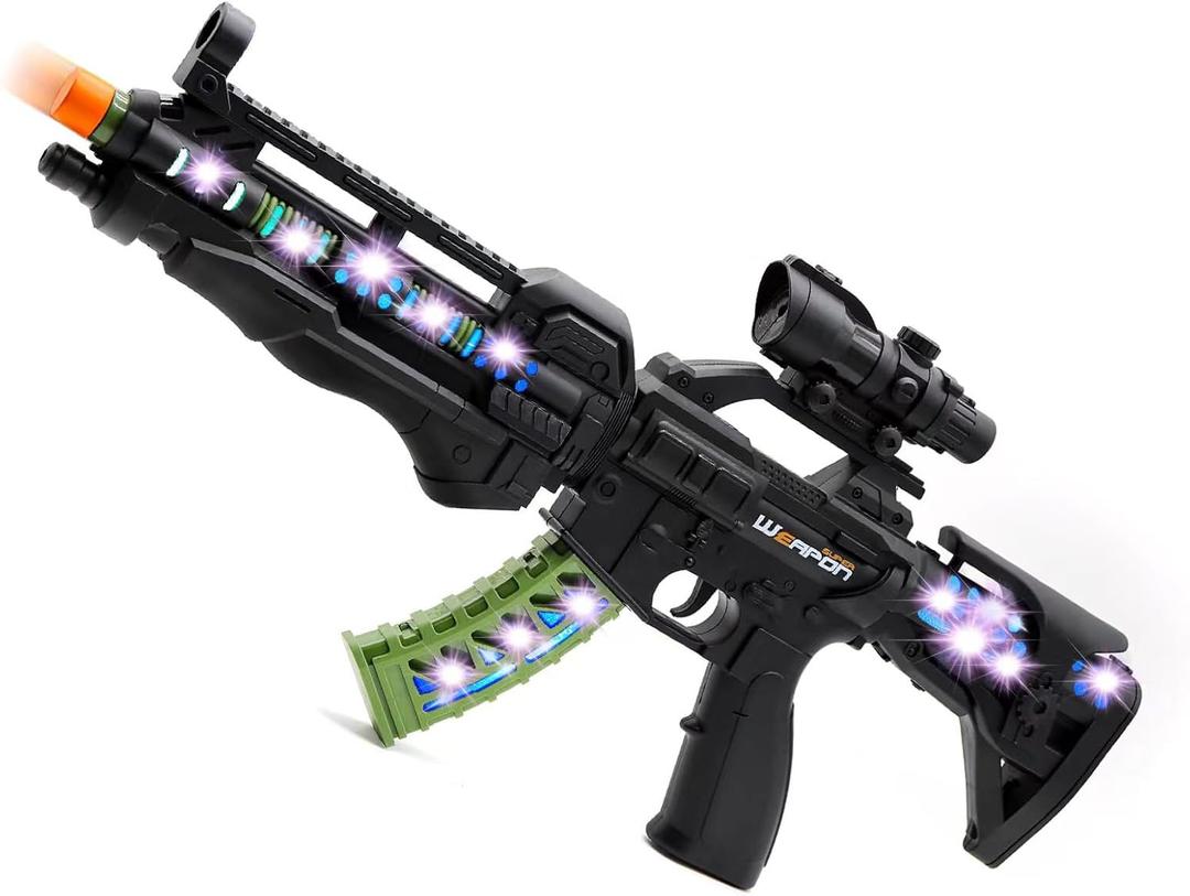 Zanktony Light Up Toy Gun with Sound Effects for Kids, Unique Barrel Telescopic Action, Baby Toy Guns Make Noise, Christmas Halloween Birthday Gifts for Boys Girls (Batteries Not Included)