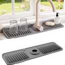 ZJWZLG Faucet Mat for Kitchen Sink, 17.7"X5.5" Silicone Sink Splash Guard with Soap Holder, SnapOn Design & 7°slope Fast Drain, Folding Sink Faucet Mat for Universal Kitchen Bathroom Sink（Grey）