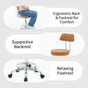 FIRAVOE Ergonomic Desk Stool(Sturdy Rolling Stool with Back)(Swivel Armless Office Chair 19.5"-26.6") Adjustable Footrest Salon Chair (Camel Brown)