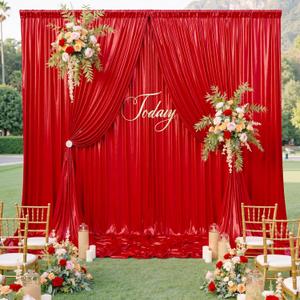 10x10ft Shimmer Red Sequin Backdrop Curtain for Parties, Thick Wrinkle Free Glitter Backdrop Drapes Photo Back Drop Curtains for Birthday Wedding Party Photography Background-2 Panels 5x10ft