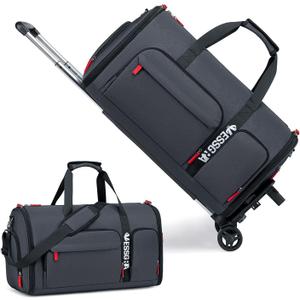 Vessgra Rolling Garment Bags for Travel, Garment Bag with Wheels, Convertible Garment Duffel bag, Carry On Garment Bag with Shoe Pouch, Rolling Duffel Bag with Detachable Trolley System-Dark Grey, 51’’