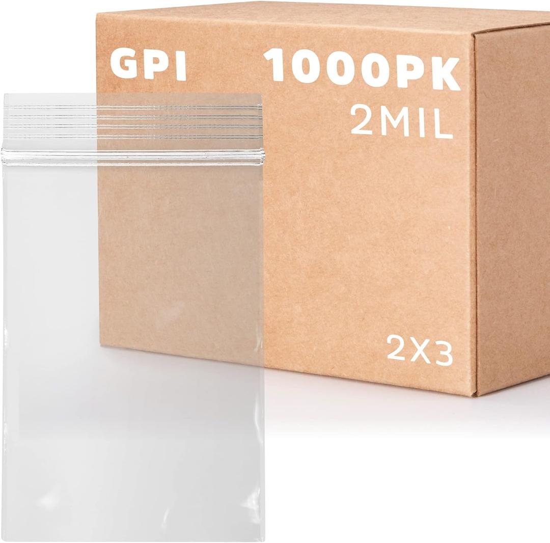 GPI - 1000 Count, 2" x 3" Clear Plastic Resealable Zip Bags, Bulk 2 Mil, Strong & Durable Poly Baggies with Resealable Zip Top Lock for Travel, Storage, Packaging & Shipping