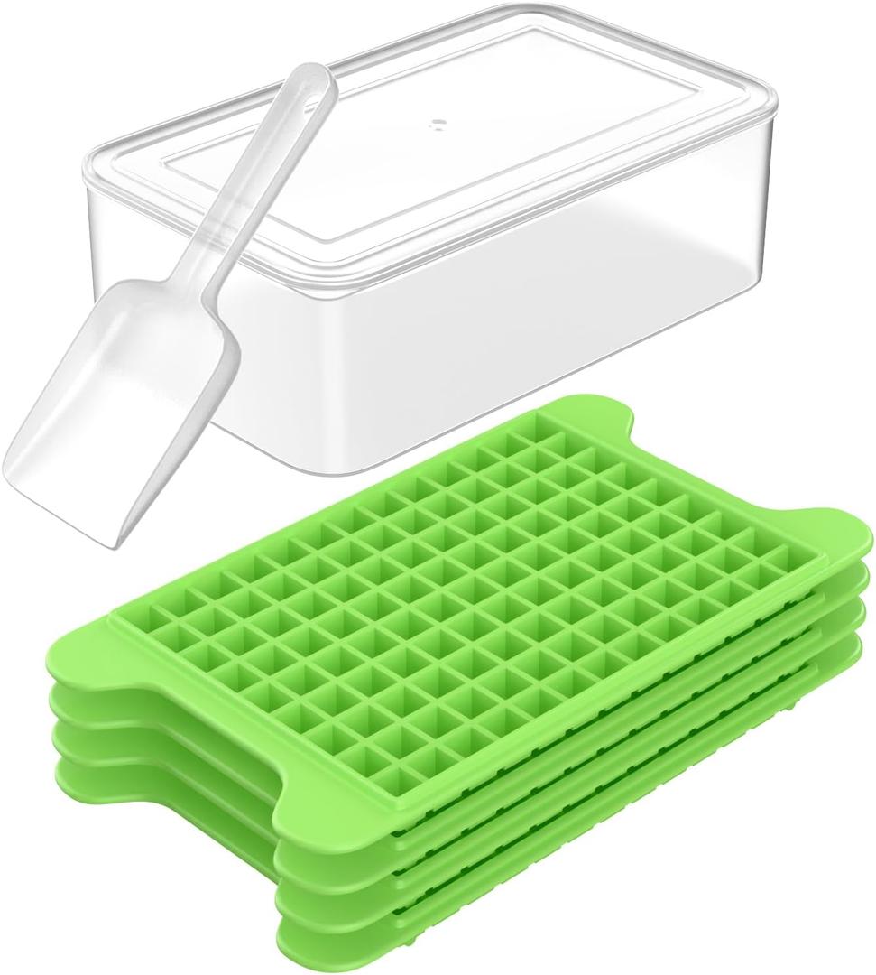 Mini Ice Cube Tray for Freezer: FDDBI Small Ice Trays for Freezer with Bin - 1174PCS Easy Release Nugget Ice Tray - Crushed Ice Tray with Container (Bright Green)