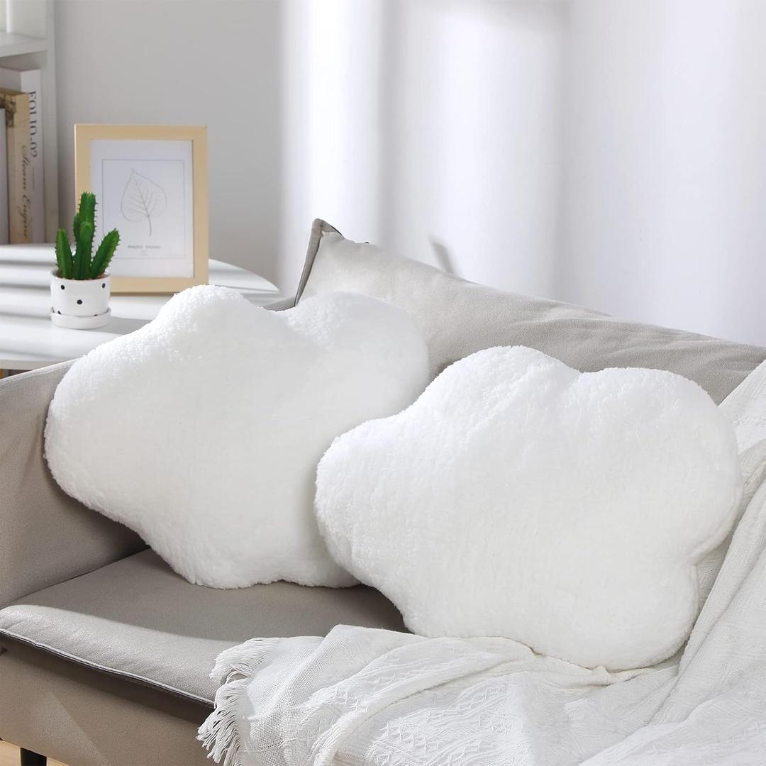 Namalu 20 Inch Cloud Shaped Stuffed Throw Pillows Lovely Pillows Cute Aesthetic Soft Waist Rest Cushion for Girls Bedroom Office Car Chair Home Decoration (White, 2 Pcs)