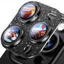 Uyiton Compatible with iPhone 16 Pro/iPhone 16 Pro Max Camera Lens Protector - [Not Easy to Break][Strong Adsorption][Case-Friendly] Metal Tempered Glass Rear Camera Screen Cover - Glitter Black