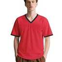 Men's Red Football Jerseys Blank Mesh Hip Hop V Neck Short Sleeve Shirt Plain Practice Sports Uniform Fans Gifts XL
