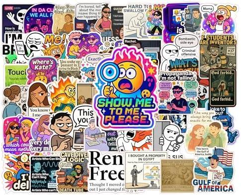 2025 50Pcs Funny Meme Vinyl Stickers Pack, Waterproof Decals for Adults & Teens, Fits Water Bottles, Laptops, Phones, Hard Hats, Car Bumpers, 4 Pack