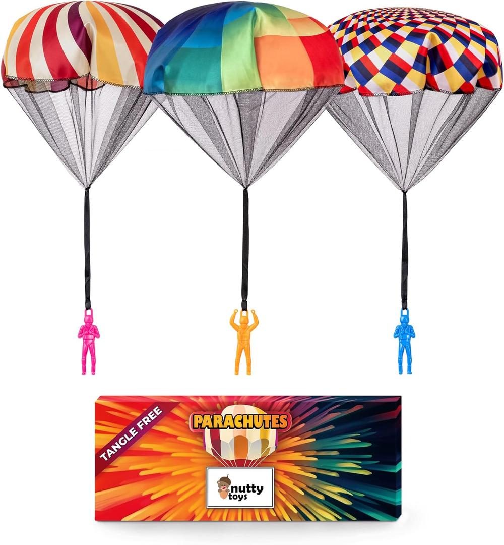 nutty toys Parachute Toys for Kids - Tangle Free Outdoor Flying Parachute Men, Top Indoor & Outside for 3 4 5 6 7 8 9 10 11 12 Year Old, Best Easter Basket Stuffers Idea 2025, Unique Boy & Girl Gifts