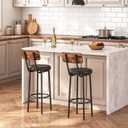 HOOBRO Bar Stools, Bar Stools Set of 2 with PU Upholstered, Bar Chairs with Footrest and Back, 26" Bar Stools for Kitchen Island, Dining Room, Easy to Assemble, Rustic Brown and Black BF31BY01G2
