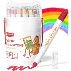 JUPITEARTH 24 Color Twist Crayons for Toddlers 1-3 and Kids 4-8, Non-Toxic Washable Crayons 2-4, Ultra-Silky Easy-Grip Art Supplies, Ideal Coloring Gift for Boys and Girls