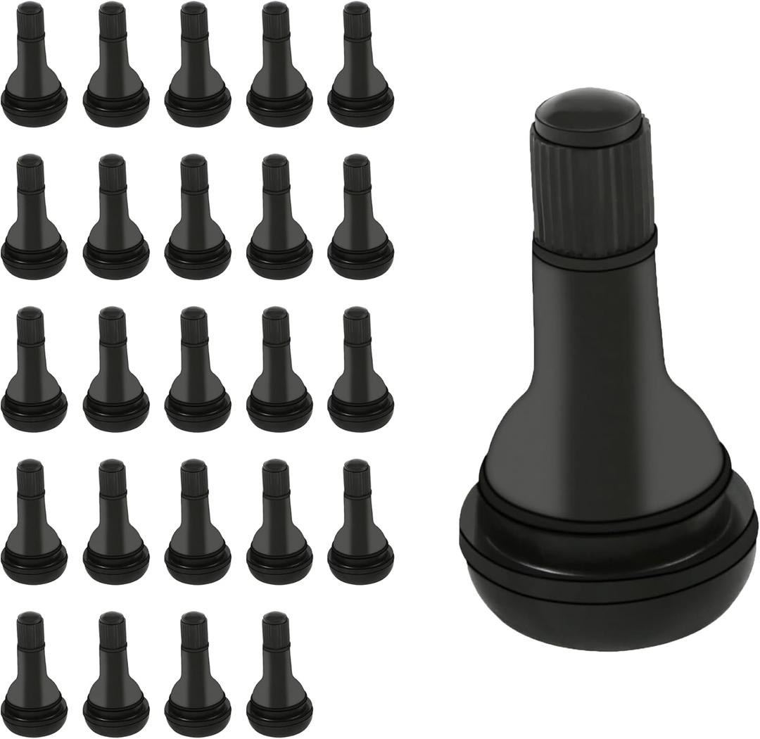 CDWTPS TR415Tire Valve Stem, Rubber Snap-in Short Black Tire Valve Stem for Tubeless 0.453 Inch 11.5mm Rim Holes on Standard Vehicle Tires(25pcs/Bag)